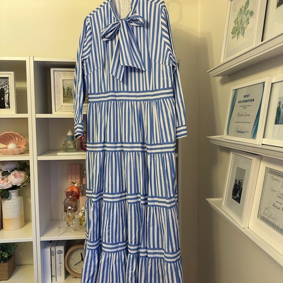 Dainty Jewells Blue and White Striped Long Sleeve Dress - Picture 2 of 5